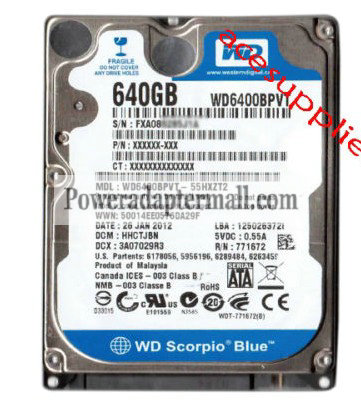 2.5" 640GB Western Digital WD6400BPVT Hard Drive for laptop